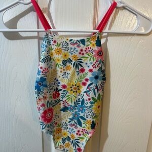 Floral One-Piece Swimsuit with Pink Straps